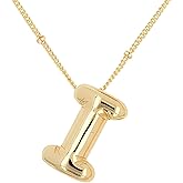 LIU JUN Bubble Letter Necklace For Women, Balloon Initial Alphabet Pendant 18k Gold Plated Dainty Statement Gift Jewelry
