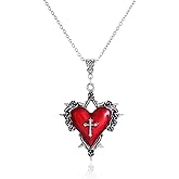 Systechy Gothic Heart Pendant Necklace for Women Vintage Heart Cross Necklace Dark Punk Style Jewelry Halloween Thorns Necklace Victoria Goth Pendant Mystic Witch Vampire Jewelry Accessories