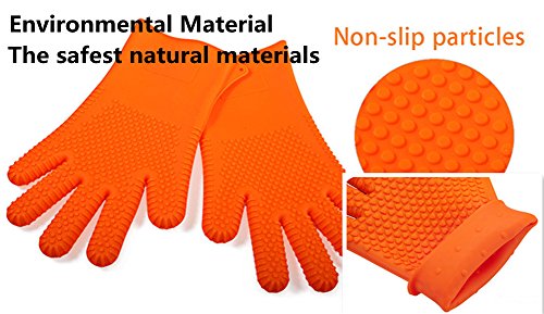 Heat Resistant Silicone Gloves Kitchen Bakeware Oven Mitts Pot Holders Silicone Cooking BBQ Pot Holder Mitt Grill Gloves ( 1 pair) (orange)