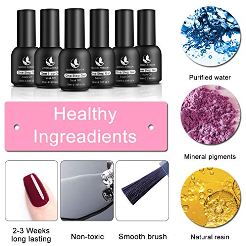 MAGIC ARMOR Black Gel Nail Polish One Step No Need Base and Top Coat Fast Cure UV Gel Polish 10ML - black