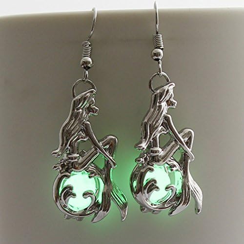 Glow in the dark Womens Fashion Jewelry Party Luminous Hollow Mermaid Pendant Ear Hook Earrings Gift For Glowing Green
