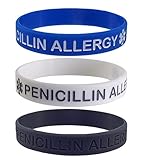 3 Pack - PENICILLIN ALLERGY Medical Alert ID Silicone Bracelet Wristbands