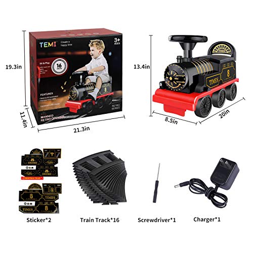 TEMI Ride On Train with Track Electric Ride On Toy w/ Lights & Sounds