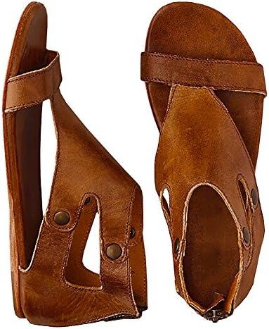 Freashine Women's Summer Sandals Open Toe Casual Flat Beach Slipper Brown 37