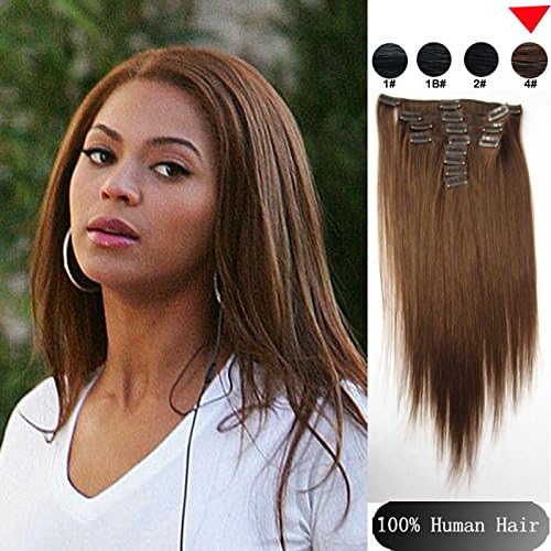 15-24"" Brazilian Virgin Human Hair Straight Clip in Hair Extension 8pcs 4# Brown (18")
