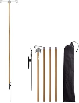 Amazon ランタンスタンド キャンプ ランタンハンガー 1脚 ダブルフック アルミ合金 ステンレス 軽量 高耐久 ポールの長さ調節可 多機能 ランタンポール 収納ケース付き キャンプ アウトドア用品 ゴールド Omuky ランタン用アクセサリー