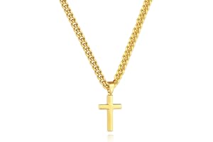 Lumayina Simple Cross Necklace for Men Women with 18-26 Inch Chunky Cuban Chain, Durable Stainless Steel Black Gold Silver Cross Pendant Necklace for Men Teen Boys Girls with Jewelry Gifts Box