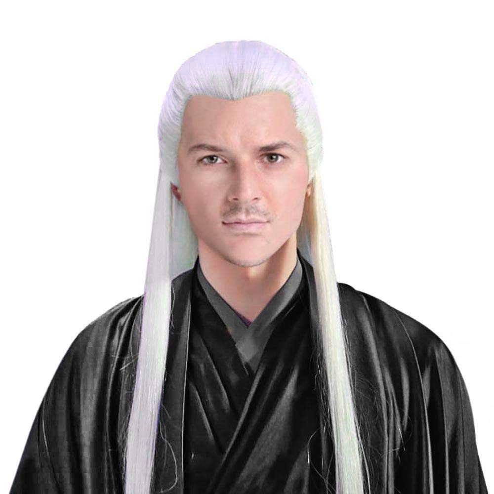 Photo 1 of Men Wudang Priest Wig Asian Ancient Chinese Costume Accessory Halloween Hairpiece Long White Straight Hair (White) adult