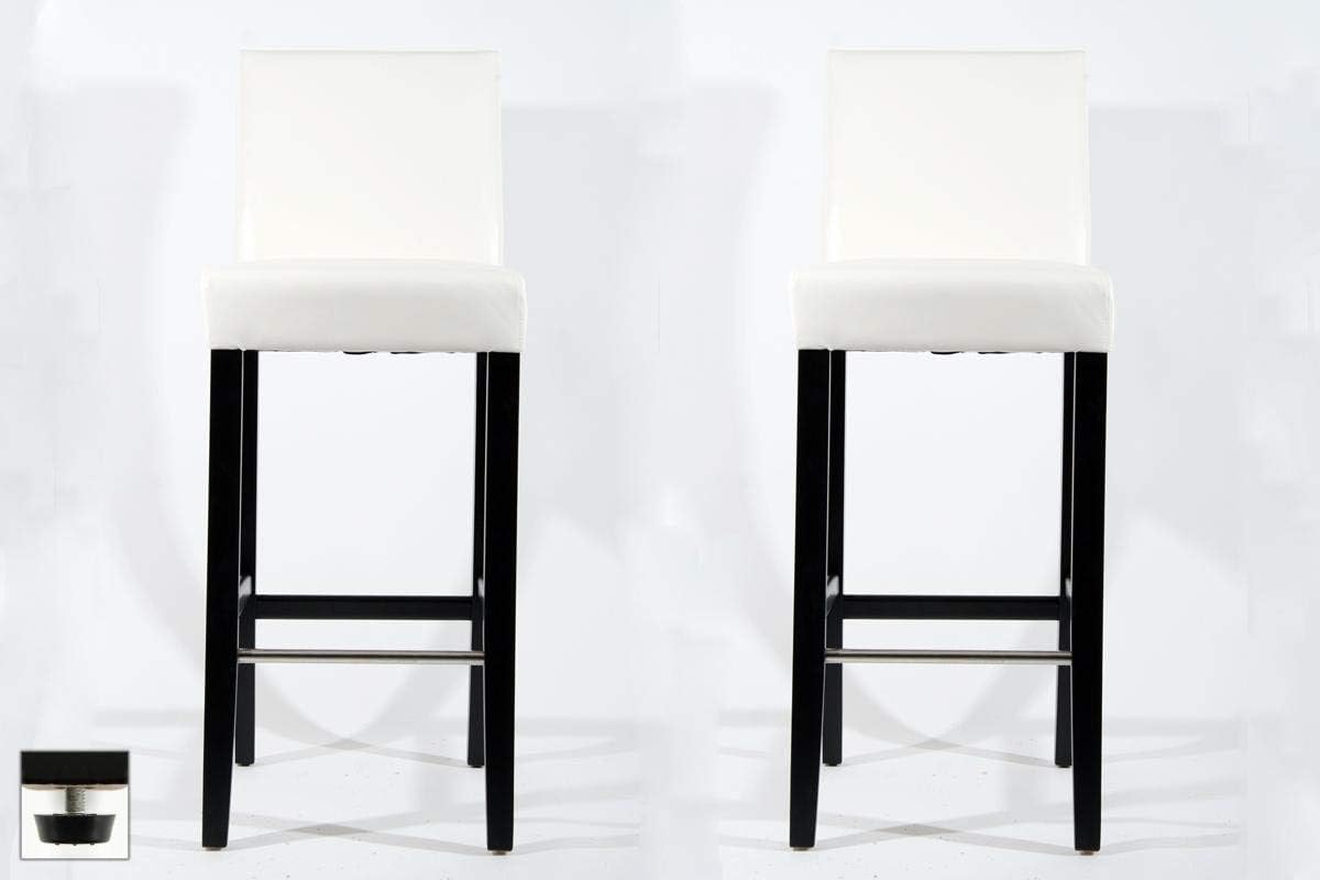 2X Barstools Wood White Faux Leather Adjustable Floor Glides Upholstery