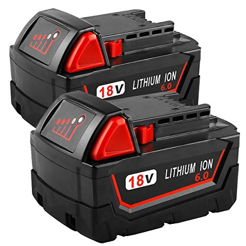 2Pack 6.0Ah 18V Replacement Battery for Milwaukee M18 Lithium Battery XC 48-11-1850 48-11-1840 48-11-1815 48-11-1820 48-11-1852 48-11-1828 48-11-1822 48-11-1811 Cordless Tool Batteries