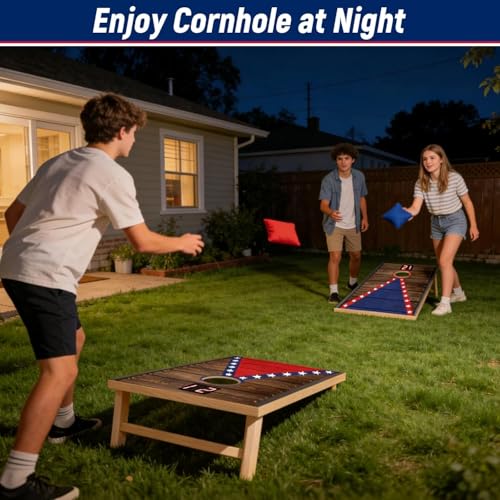 Electronic Cornhole Board Set (2x1ft) - Automatic Scoring Corn Hole Game for Adults - Infrared Sensing Wood Set with 8 Bags & Carry Case for Backyard, Party & Tailgates