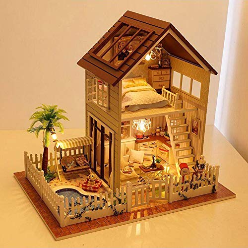 Rylai 3D Puzzles Miniature Dollhouse DIY Kit Light Paris Apartment Series Dolls Houses Accessories with Furniture LED Music Box