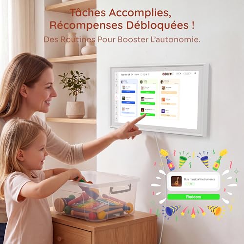 Ingnok 15,6" Calendrier Numérique Wi-Fi,Organisateur Familial Mural Intelligent, Écran Tactile HD, Planning Familial Connecté, Planificateur de Repas, Tableau des Tâches et Cadre Photo Numérique,32 Go