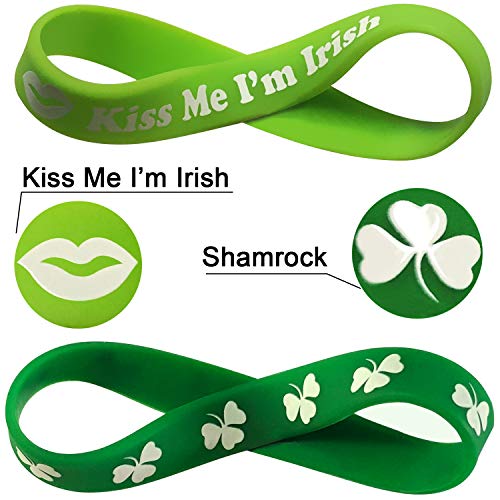 Nanny's Toy 24 Pack St Patrick’s Day Bracelets, Soft and Flexible Silicone Wrist Band Bracelets, Green Shamrock Party Decoration, St Patrick’s Day Celebration Favor Gift