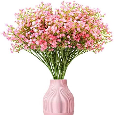 Yunuo 12PCS Artificial Baby Breath/Gypsophila Fake Flower for Mother's Day Wedding Home Party Decor (Pink)