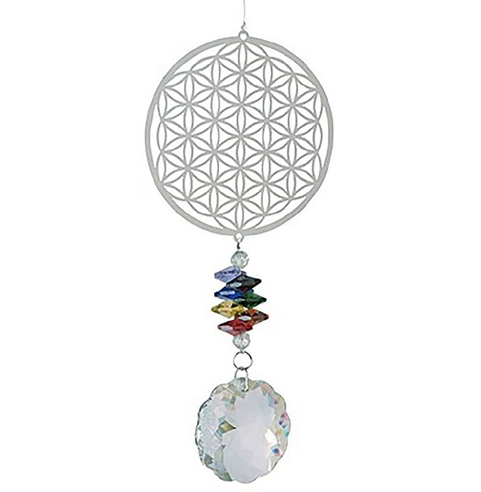 Nature's Melody Magic Crystal Wind Chime Flower of Life Approx. 16 Inches/Approx. 40 cm Silver