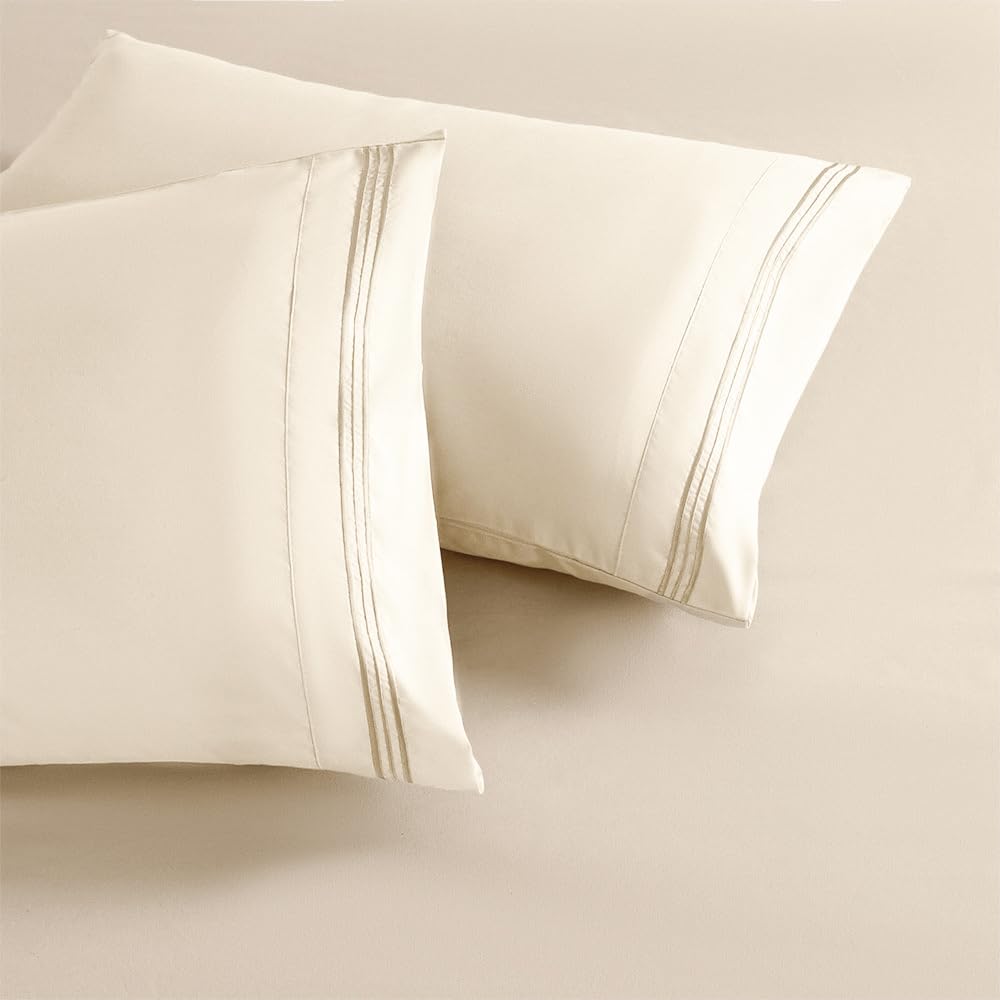 Photo 1 of 2 Pack Queen Pillow Cases Cream-Colored Pillow Covers 20"X 30" Queen Size Microfiber Pillowcases Soft Breathable Luxury Pillow Covers Embroidered Envelope Closure Bed Pillow Shams