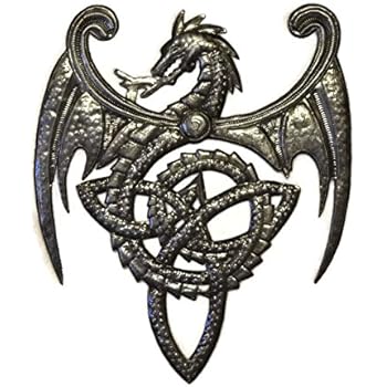 Dragon, Metal Wall Mounted Art, Mythical, Celtic, and Gothic Sculpture, 14 in. x 17 in.