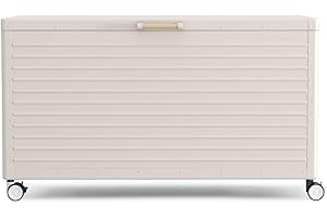 MIRADOR 134 Gallon Outdoor Storage Box Waterproof with Wheels, Metal Deck Box for Patio Furniture, Garden Tools, Outdoor Cushion, Latte