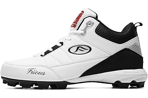 Fiiuos Men's Baseball Cleats Black White Outdoor High-Tops Lace-Up Non-Slip Spikes Football Shoes Competition/Training Combat Boots Baseball Sneakers