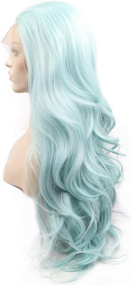 Light Blue Lace Front Wigs for Women Long Wavy Synthetic Baby Blue Wig Middle Part lace Bright Blue Wig Real Hair Wigs Pre-Plucked Hairline Heat Resistant Drag Cosplay 24 Inches - Image 4