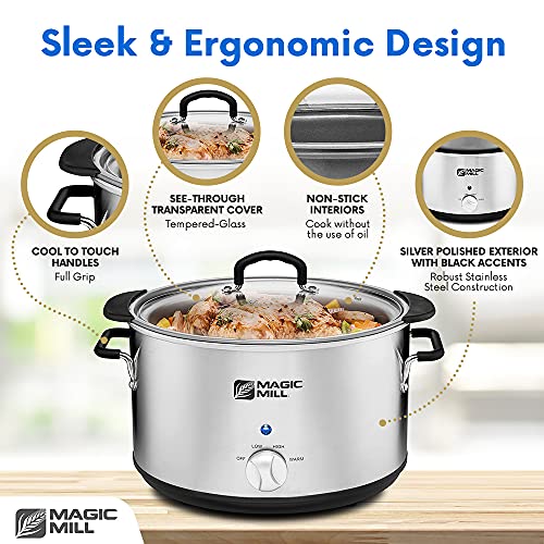 Magic Mill ExtraLarge 10 Quart Slow Cooker With Metal Searing Pot & Transparent Tempered Glass
