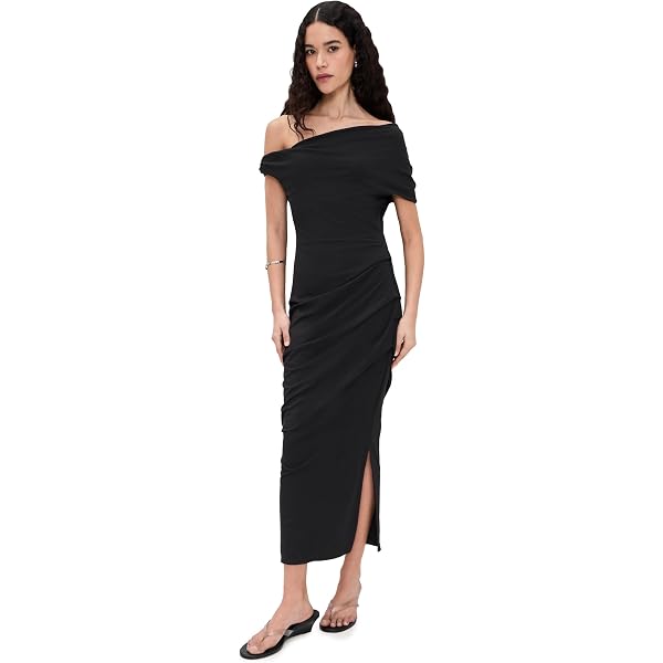 off-the-shoulder dress JILLIAN GOWN - A-LINE SOFT SATIN OFF SHOULDER DRESS
