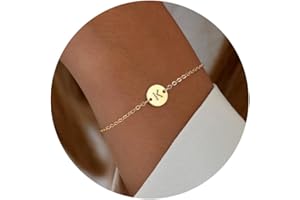 Ursteel Gold Initial Bracelet for Women Trendy - Personalized A-Z Letter Cute Bracelet for Women, Dainty Gold Coin Disc Womens Jewelry Gifts