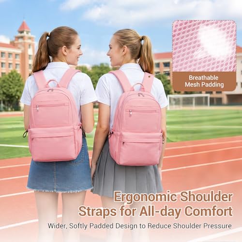 Kono Mochila Escolar Adolescente Mujer Hombre, Mochilas Instituto Ligera Impermeable 15.6 Pulgadas Portátil, Mochila Casual Viaje Trabajo Colegio Universidad (Rosa)