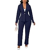 Ophestin Business 2 Piece Pant Suits for Women Dressy Blazer Straight Leg Pantsuit Set Formal Casual Office Work Outfits