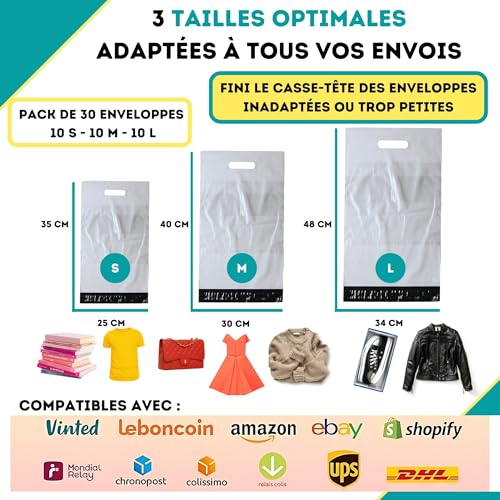 KBWONDERS Pack of 30 | Vinted Parcel Mailing Pouches with Handle, Self-Adhesive | Strong & Waterproof Opaque Plastic Envelope | Vinted Package Packaging | Vintage Bag | Shipping Pouch