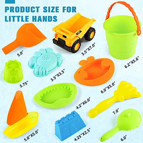 3 otters Beach Sand Toys Set, 28PCS Kids Beach Toys Sand Toys for Toddlers Beach Bucket Truck Mesh Bag for Summer Outdoor Beach Fun