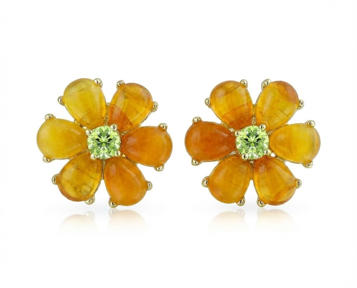 Garden Green CZ Yellow Jade Flower Stud Earrings for Women 14K Gold-Plated Sterling Silver — image 1