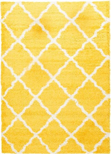 Masada Rugs, Area Rug Shag Moroccan Diamond Trellis Design Shaggy Collection (5 Feet X 7 Feet, Canary)