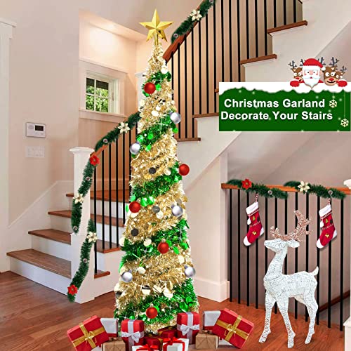 TURNMEON 5 Ft Tinsel Christmas Tree with Timer Ball Ornaments 50 Color