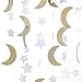 ZOOYOO Glitter Paper Garland Moon and Stars Ornaments,for a Variety of Activities and Party Supplies.10ft-2pcs-Gold/White
