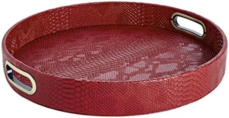 SIGNATURE HOME COLLECTION 101 1229 M Tray with Handles, Synthetic Leather, Red, 42 x 42 x 6 cm