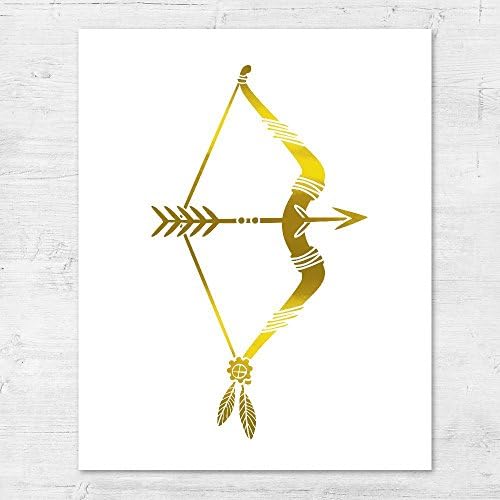 Bow &amp; Arrow Gold Foil Art Living Room Bohemian Native Print Modern Wall Art Minimalist Gold Poster 8 x 10 inches