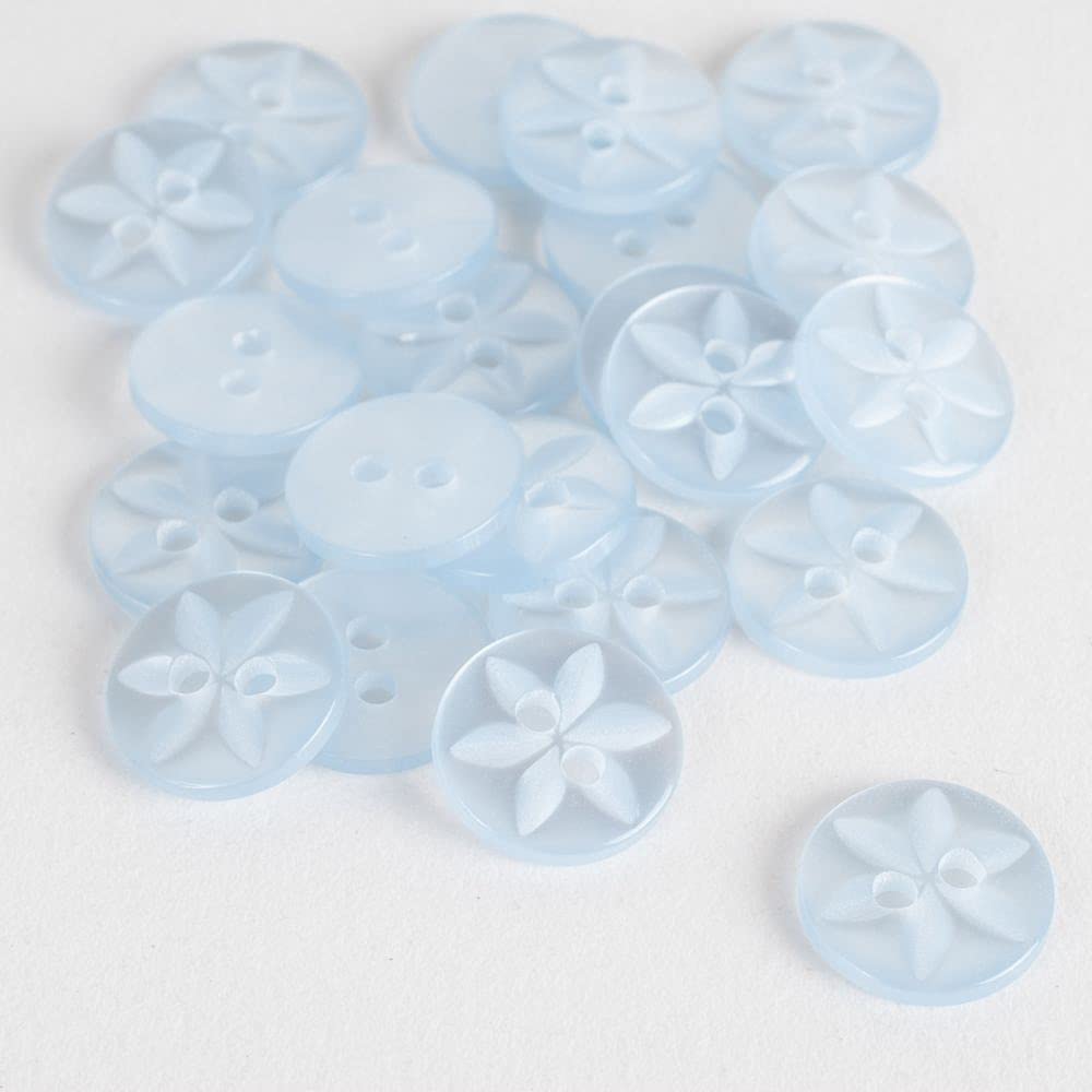 100 Round Baby Star Buttons 2 Hole 14mm (Size 22) - Baby Blue