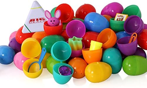 Toy filled Easter eggs, surprise eggs filled with Easter toys, 50 pack great for Easter eggs school hunt, Surprise Eggs Hinged Together for Easy Assembly with Bonus Easter Multi Color Highlighter