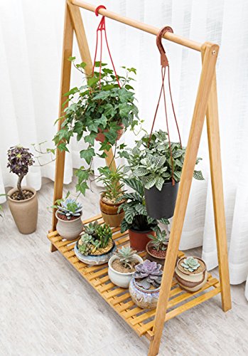 Cyanbamboo Multipurpose Bamboo Plant Rack Hanging Flower Pot Rack Shelf Folding Clothing Storage Rack (L:27.6 W:15 H:38.6 Inch)