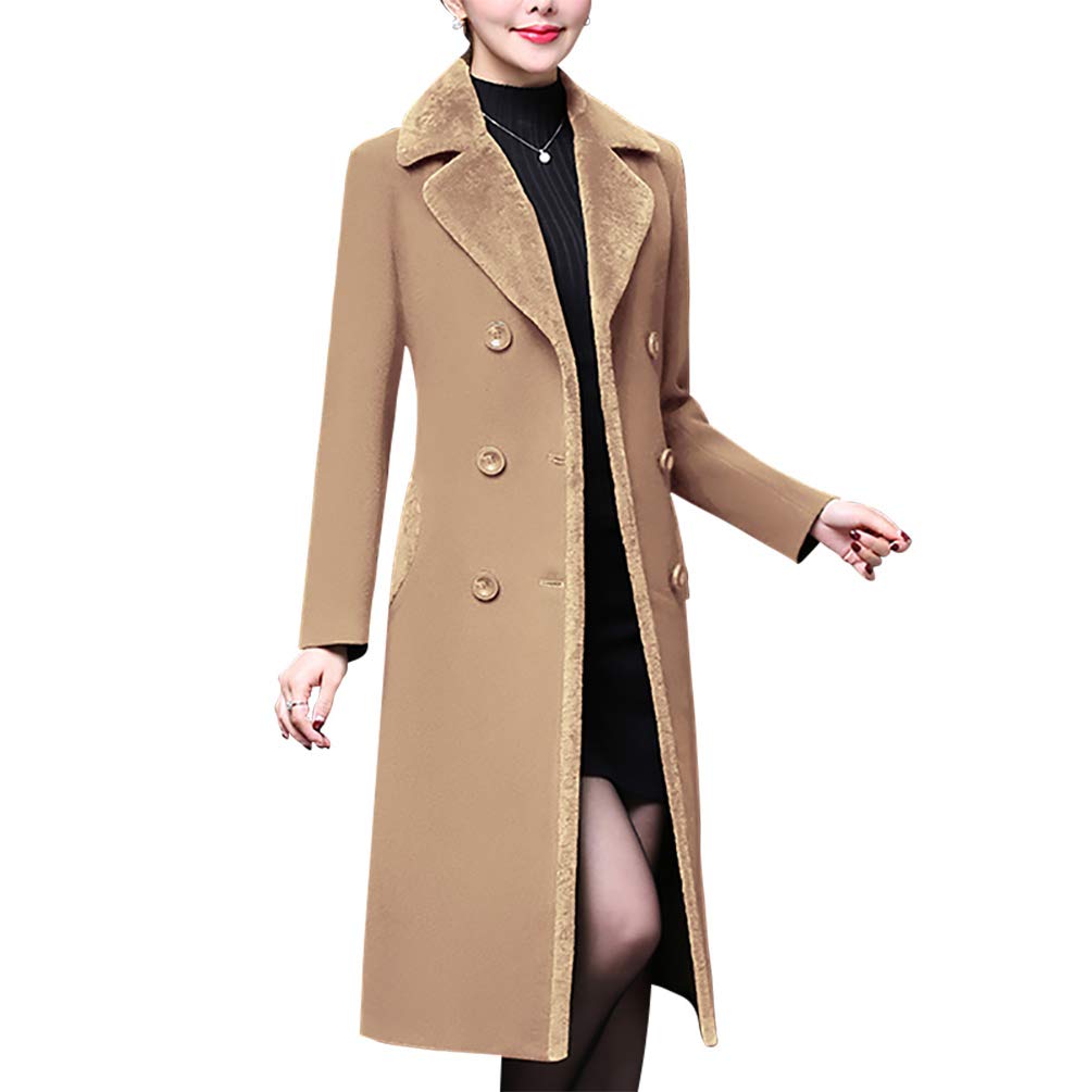 Photo 1 of Aprsfn Women's Winter Wool Coats Double-breasted Notched Lapel Warm Jackets Midi Long Peacoat Long Sleeve Pea Coats (Camel, Large)