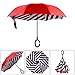 BAGAIL Double Layer Inverted Umbrella Reverse Folding Umbrellas Windproof UV Protection Big Straight Umbrella for Car Rain Outdoor with C-Shaped Handle (Stripe)