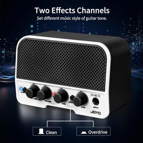 JOYO Mini Amplificador de Guitarra 5W Amplificador para Guitarra Eléctrica Pequeño Amplificador de Guitarra con Bluetooth, Canales Limpios y Sobretransmisión, Recargable, Portátil (JA-02 II Negro)
