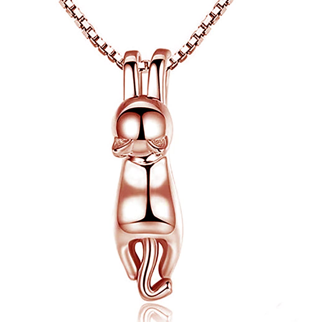 baobei kaguyo rose gold plated 925 Sterling Silver Cute 3D Cat Pendant Necklace For women Girls kids, Elegant and playful design birthday gifts