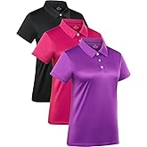 3-Pack Women's Short-Sleeve Sport Polo Shirts Quick Dry Moisture-Wicking Activewear Polos Tops for Work