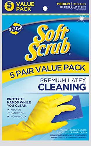 Soft Scrub 5 Pair Premium Latex Cleaning Gloves, Medium, Yellow - Thumbnail 2