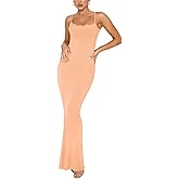 REORIA Women's Summer Lace Slip Lounge Long Dress Sexy Casual Elegant Backless Ribbed Bodycon Maxi Dresses