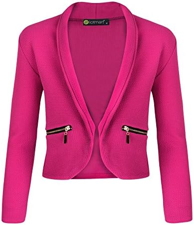 LOTMART Girls Long Sleeve Open Front Zip Pocket Jacket Kids Blazer Cardigan Top