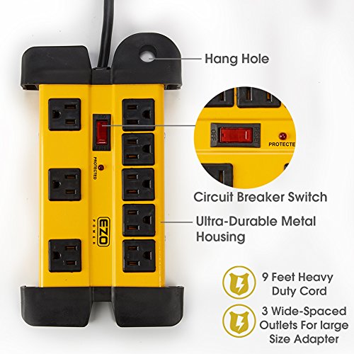 image for EZOPower 8 Outlet Industrial Safety Heavy-Duty Metal Housing Surge Pro